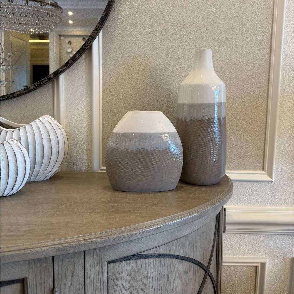 Elegant Gray and White Ceramic Vase Set